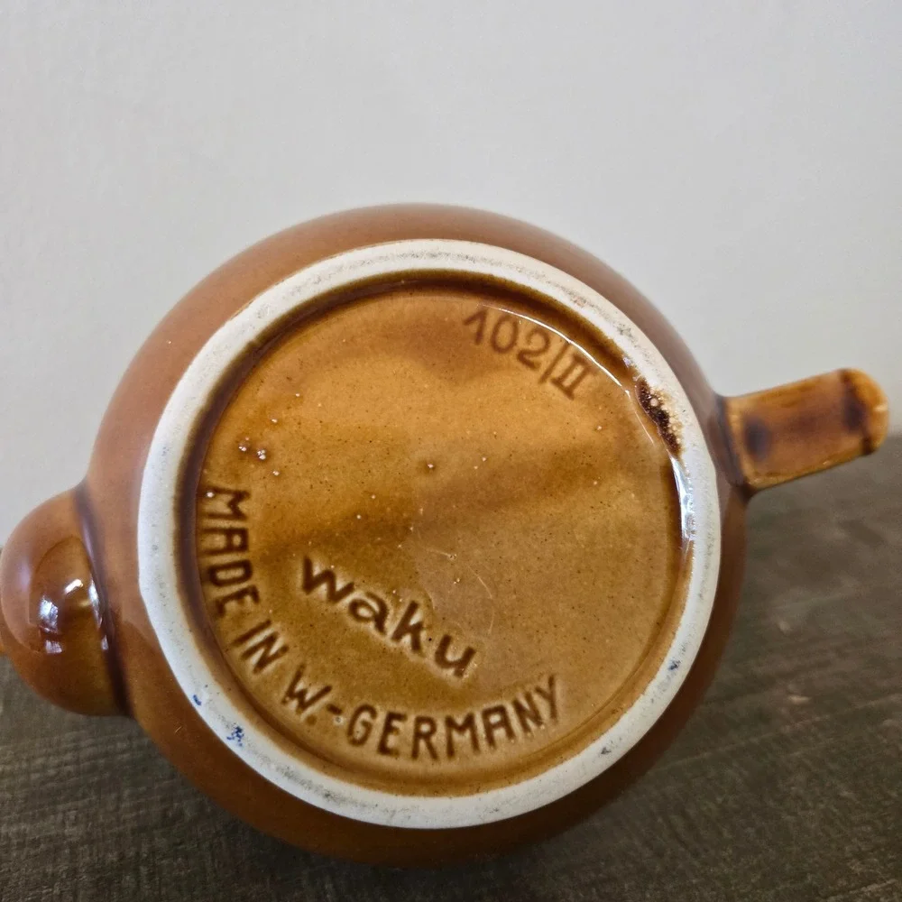 Vintage Waku West Germany Ceramic Teapot Caramel Brown Glossy Glaze 102/II